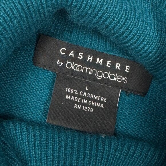 Cashmere By Bloomingdails Cashmere Turtleneck Sweater Sz. L Teal Blue Classic - Picture 5 of 9
